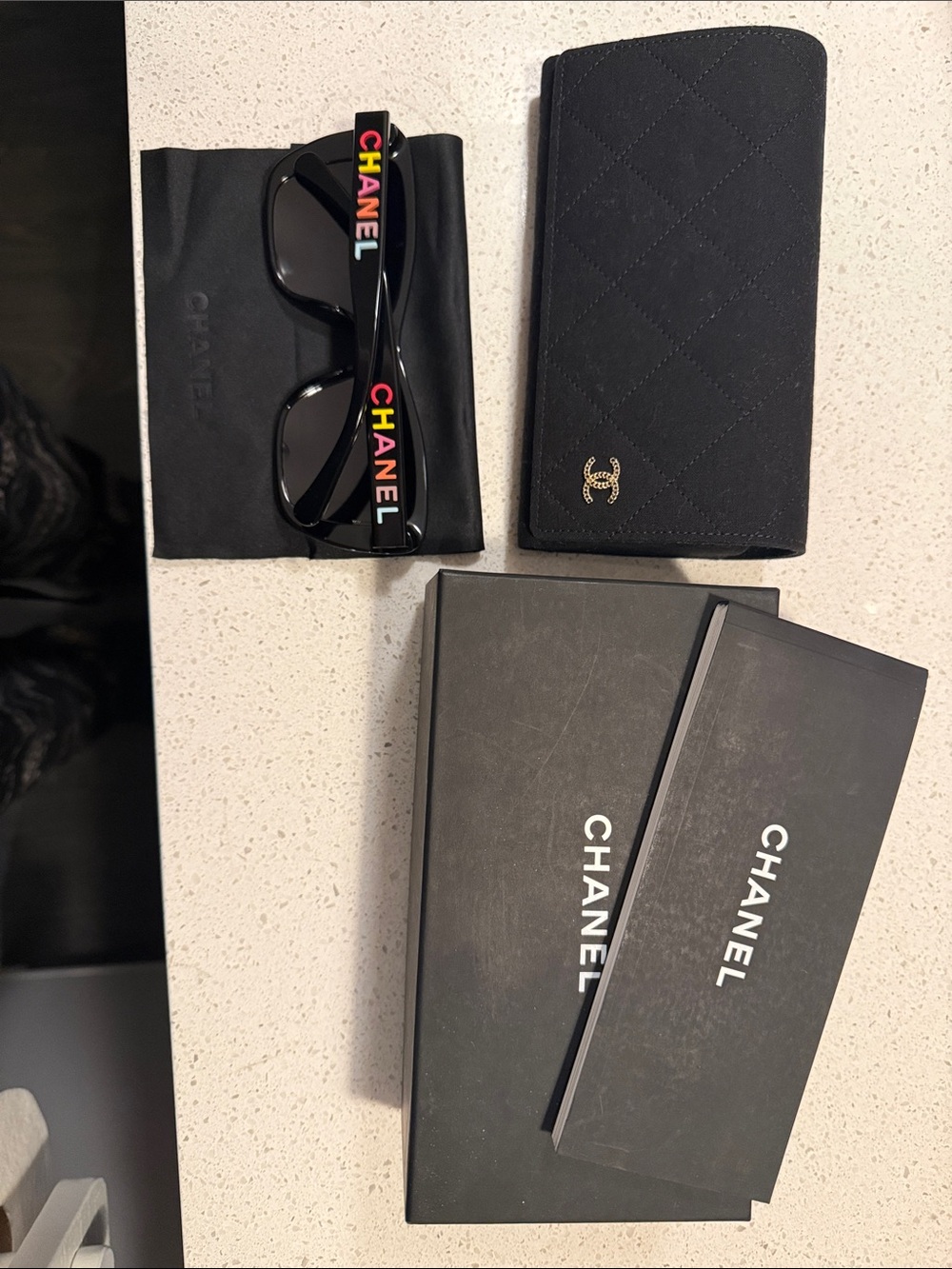 CHANEL Black Sunglasses with Multicolor Logo on Temples